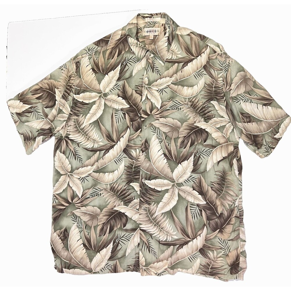 Vintage Campia Moda Men's Hawaiian Rayon Shirt Botanical Palm Size XL